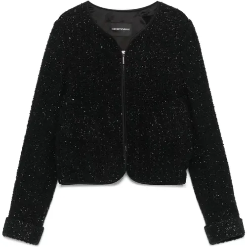 Tweed Sequin Embellished Jacket , female, Sizes: 2XS, XS, L, M - Emporio Armani - Modalova