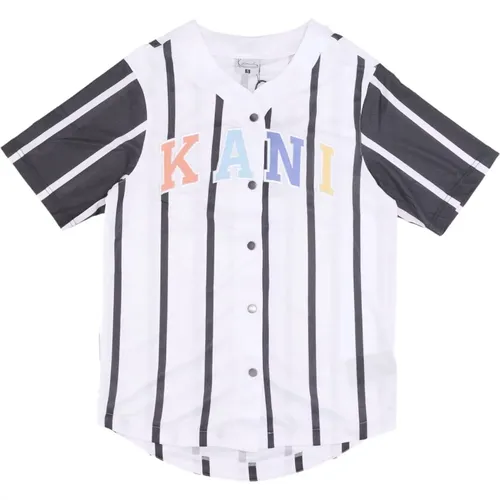 Gestreiftes Baseballshirt Weiß/Schwarz , Herren, Größe: M - Karl Kani - Modalova