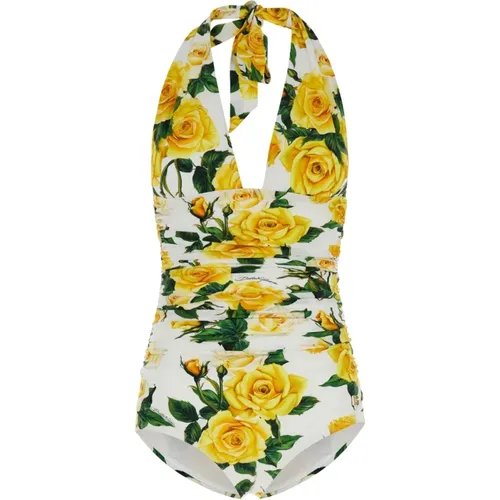 Yellow Floral One Piece Swimsuit , female, Sizes: XS - Dolce & Gabbana - Modalova