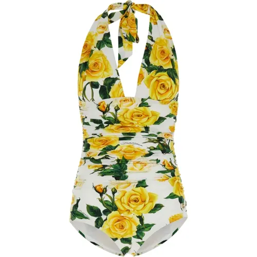 Yellow Floral One Piece Swimsuit , female, Sizes: XS, S - Dolce & Gabbana - Modalova