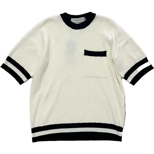 T-Shirt mit strukturiertem Muster und Brusttasche , Herren, Größe: XL - Golden Goose - Modalova