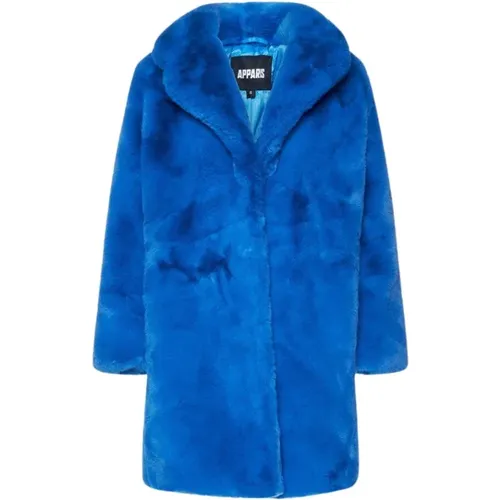 Blaue Kunstpelzjacke mit Taschen , Damen, Größe: S - Apparis - Modalova