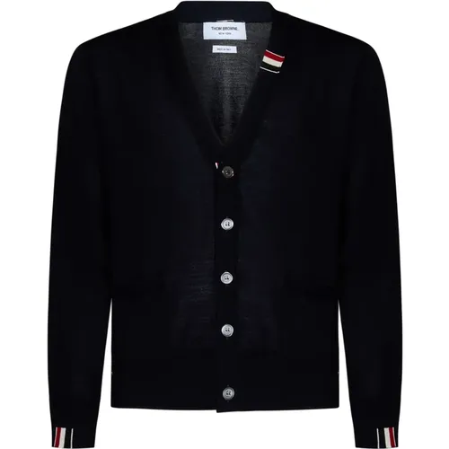 Sweater with Stripe Detail and Button Closure , male, Sizes: M - Thom Browne - Modalova