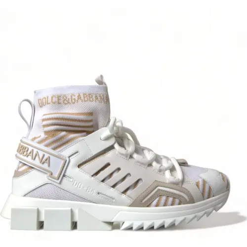 Weiße und beige Slip-On Sneakers mit geriffelter Gummisohle - Dolce & Gabbana - Modalova