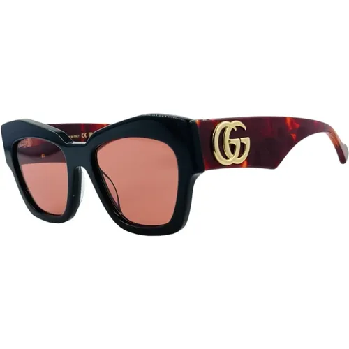 Sonnenbrille mit Animal Print und rosa Gläsern , Damen, Größe: ONE Size - Gucci - Modalova