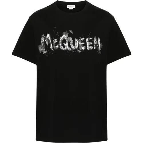 Schwarzes T-Shirt mit Logodruck - alexander mcqueen - Modalova