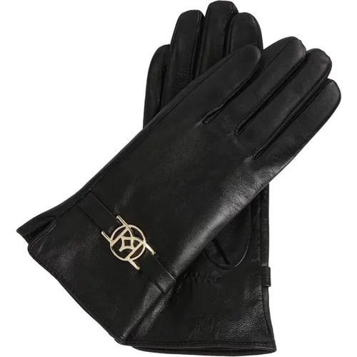 Schwarze Lederhandschuhe mit Monogrammriemen , Damen, Größe: L - Kazar - Modalova