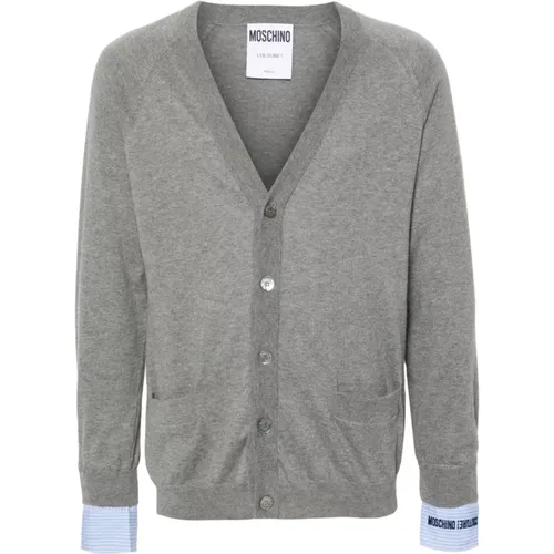 Grey Knitted Sweater with V-Neck , male, Sizes: L, XL, M - Moschino - Modalova