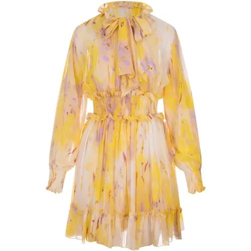 Yellow Floral Georgette Short Dress , female, Sizes: 2XS, XS, S - Msgm - Modalova