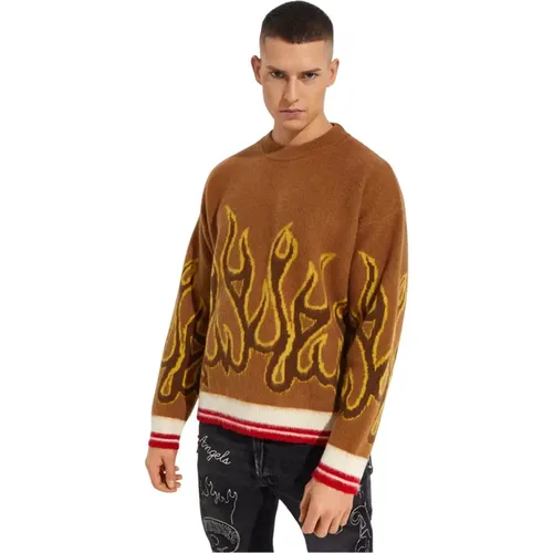 Flame Pattern Wool Sweater , male, Sizes: S, L - Palm Angels - Modalova