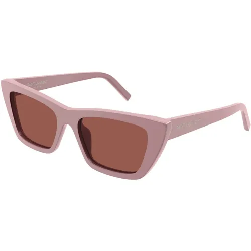Schicke Rosa Sonnenbrille mit Braunen Gläsern - Saint Laurent - Modalova