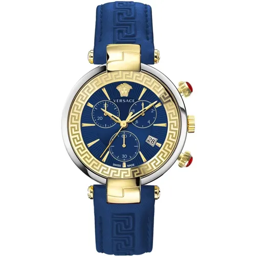 Blaue Leder Chronograph Uhr Revive Chrono Restyling - Versace - Modalova