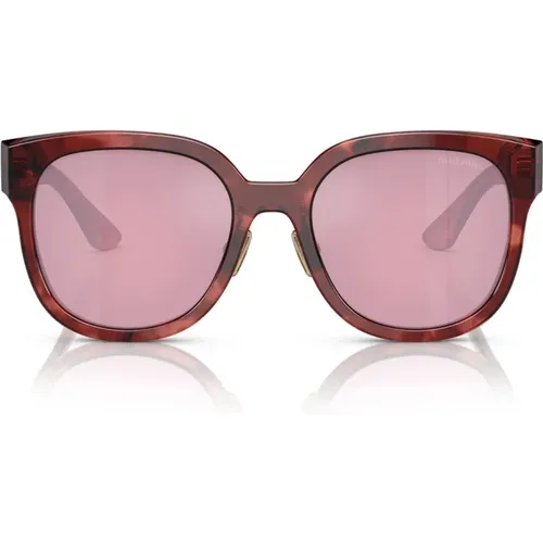 Quadratische Sonnenbrille mit braun gestreiftem Rahmen und dunkelrosa verspiegelten Gläsern - Miu Miu - Modalova