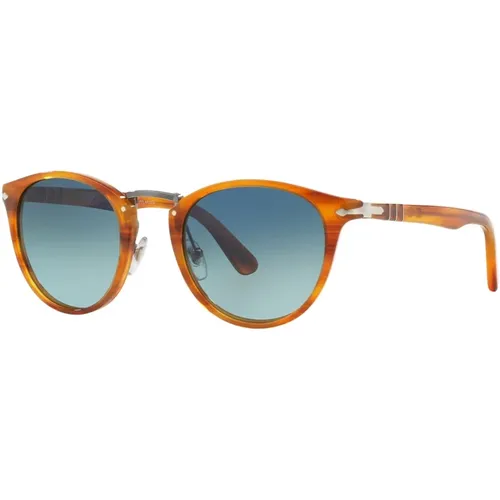 Striped Light Brown/Blue Sunglasses , unisex, Sizes: 49 MM - Persol - Modalova