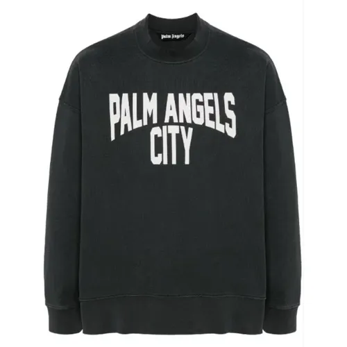 Grey Logo Print Crew Neck Sweater , male, Sizes: L, M, XL, S - Palm Angels - Modalova