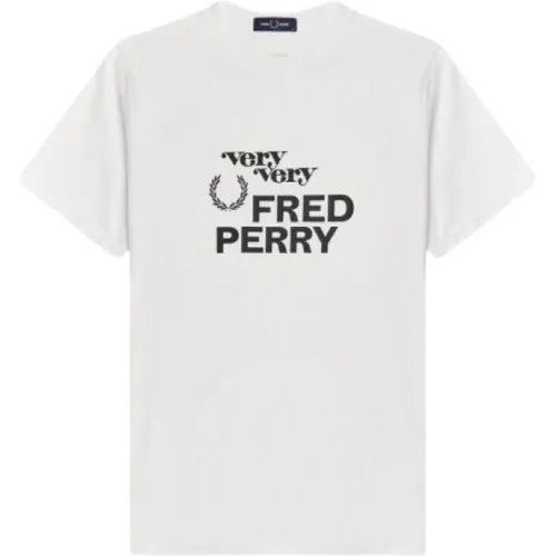 Printed Round Neck Cotton T-Shirt , male, Sizes: L - Fred Perry - Modalova