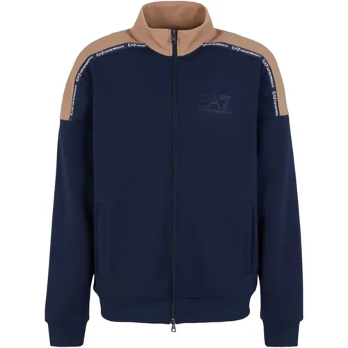 Hoher Kragen Vollreißverschluss Sweatshirt Blau , Herren, Größe: M - Emporio Armani EA7 - Modalova