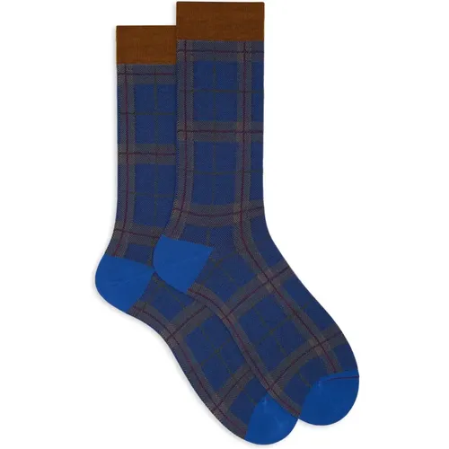 Kurze hellblaue Socken für Herren mit Tartan-Motiv , Herren, Größe: M - Gallo - Modalova