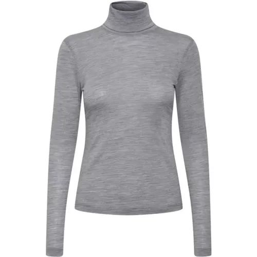 Grauer Melange Woll Rollkragenpullover , Damen, Größe: XL - Gestuz - Modalova