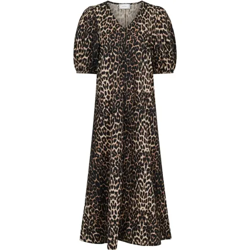 Leopard Print Dress with Puff Sleeves , female, Sizes: XS, S, XL - NEO NOIR - Modalova