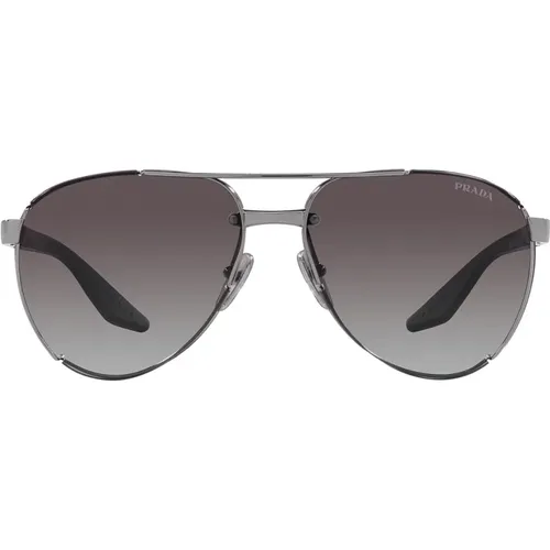 Sporty Sunglasses with Gunmetal Frame and Grey Gradient Lenses , unisex, Sizes: 61 MM - Prada - Modalova