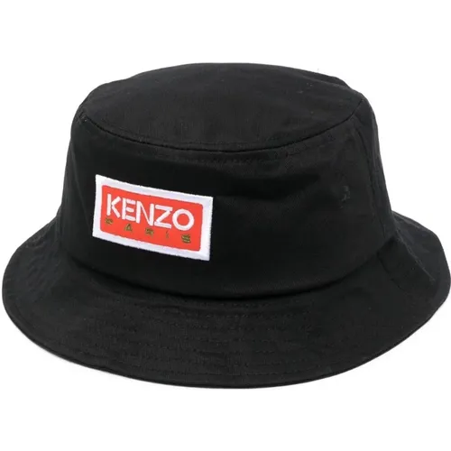 Schwarzer Bestickter Logo-Bucket-Hut - Kenzo - Modalova