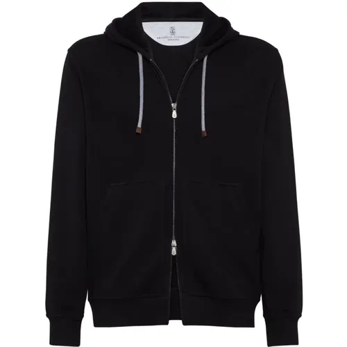 Cotton Blend Hooded Zip Sweater , male, Sizes: S, XS - BRUNELLO CUCINELLI - Modalova