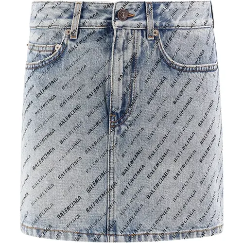Denim Mini Skirt with All-Over Print , female, Sizes: XS, S, M - Balenciaga - Modalova