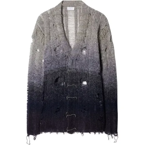 Distressed Mohair Cardigan in Grey , male, Sizes: M - Off White - Modalova