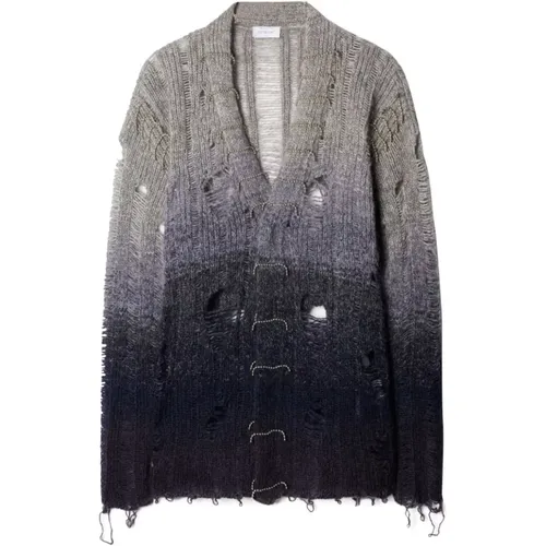 Distressed Mohair Cardigan in Grey , male, Sizes: M, S - Off White - Modalova