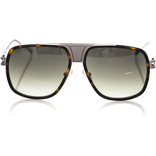 Luxurious Black Leather Sunglasses , male, Sizes: ONE SIZE - Frankie Morello - Modalova