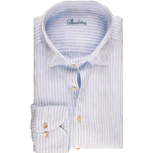 Striped Linen Shirt with Cut Away Collar , male, Sizes: M, XL, L, 2XL - Stenströms - Modalova