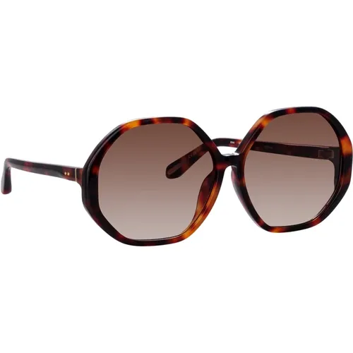 Sechseckige Sonnenbrille mit braunen Verlaufsgläsern , Damen, Größe: 62 MM - Linda Farrow - Modalova