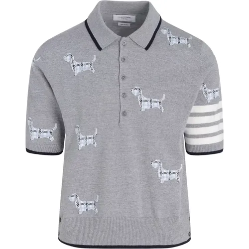 Hector Merino Wool Polo in Grey , male, Sizes: L - Thom Browne - Modalova