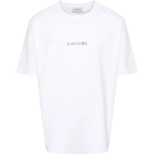 Mens Cotton T-shirt with Embroidered Logo , male, Sizes: M, XL - Lanvin - Modalova