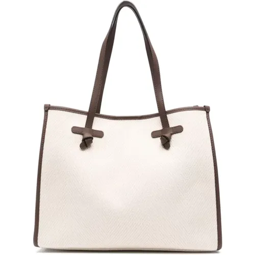 Cream Herringbone Pattern Leather Tote Bag , female, Sizes: ONE SIZE - Gianni Chiarini - Modalova