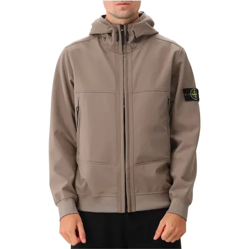 Braune Softshell-Jacke mit Kapuze - Stone Island - Modalova