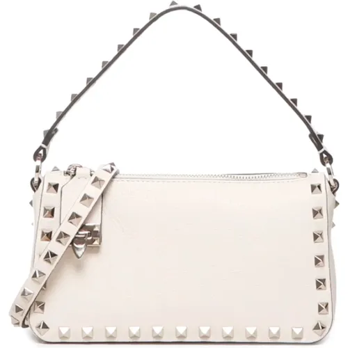 Studded Ivory Leather Shoulder Bag , female, Sizes: ONE SIZE - Valentino Garavani - Modalova