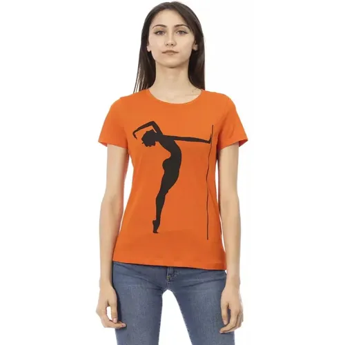 Elegant Round Neck Tee with Front Print , female, Sizes: L, XL, XS, M, 2XL, S - Trussardi - Modalova