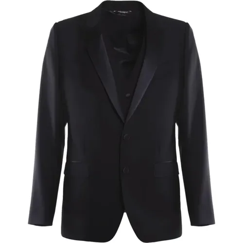 Herrenanzug - Blauer Einreiher, V-Ausschnitt Weste, Reißverschluss Hose,Dunkelblaues dreiteiliges Martini-Fit Smoking-Anzug - Dolce & Gabbana - Modalova
