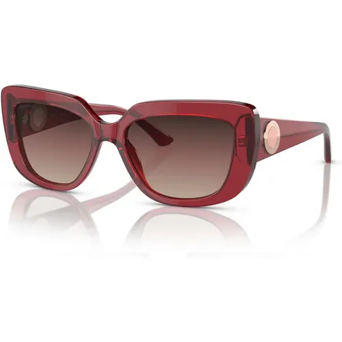 Unique Rectangular Sunglasses with Transparent Frame and Gradient Purple Lenses , female, Sizes: 55 MM - Bvlgari - Modalova