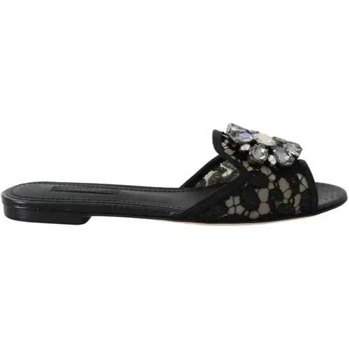 Lace Jewel Flower Mules , female, Sizes: 4 UK, 4 1/2 UK, 3 UK, 5 1/2 UK, 5 UK, 6 1/2 UK, 8 UK, 7 UK, 6 UK, 3 1/2 UK, 2 1/2 UK - Dolce & Gabbana - Modalova