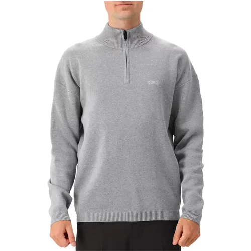 Grauer Turtle Neck Zip Pullover , Herren, Größe: M - Genti - Modalova