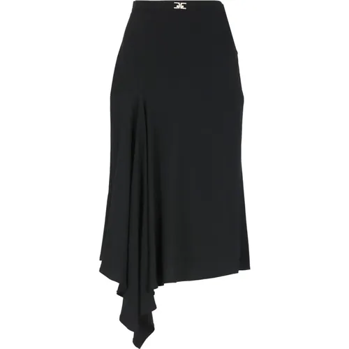 Crêpe Skirt with Gold Logo , female, Sizes: XL, L - Elisabetta Franchi - Modalova