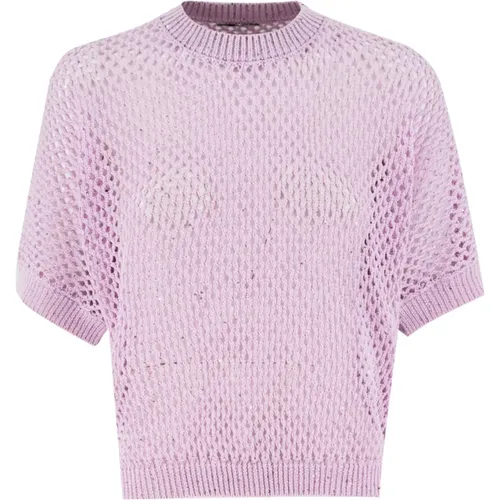 Rib Knit Short Sleeve Sweater , female, Sizes: XS, S, M, L - PESERICO - Modalova