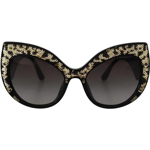 Schwarze Goldene Pailletten Schmetterling Polarisierte Sonnenbrille , Damen, Größe: ONE Size - Dolce & Gabbana - Modalova