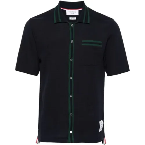 Navy Cotton Polo Shirt with RWB Stripe , male, Sizes: XL, L, M - Thom Browne - Modalova