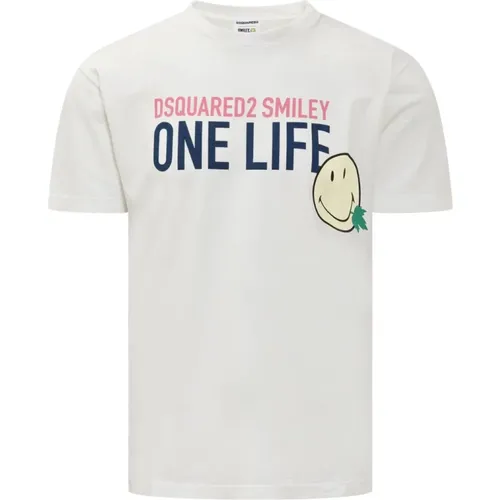 One Life One Planet Smiley T-Shirt , Herren, Größe: 2XL - Dsquared2 - Modalova