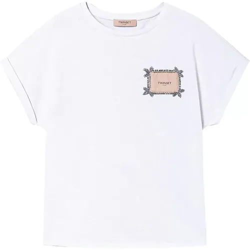 Weißes T-Shirt mit Logo-Stickerei , Damen, Größe: 2XS - Twinset - Modalova