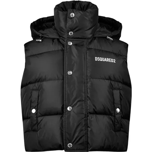 Daunenweste Jacke Schwarz Reißverschluss Logo - Dsquared2 - Modalova